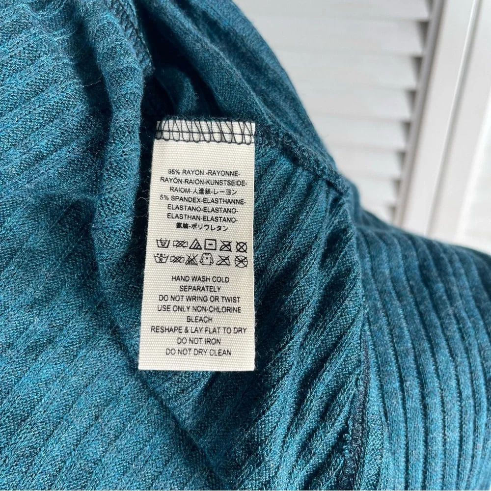 💙 Free People “We The Free” Ribbed Cowl Neck Top – Teal Heather - Picture 11 of 12